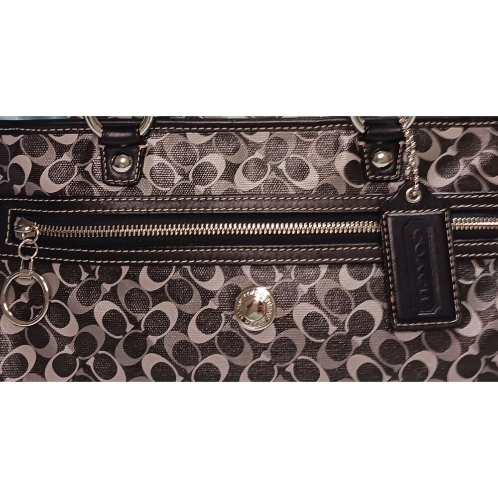 Coach Signature Black & Gray Chelsea Satchel Shoulder Bag Coated Canvas Leather - Picture 3 of 8